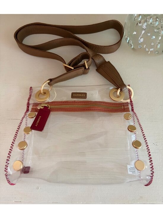 Hammitt Handbags - Hammitt Los Angeles Tony Clear & Red with Gold Studded Crossbody Bag Brown Strap